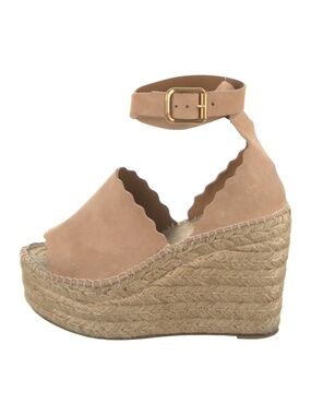 Chloe Reef Shell Suede Espadrille Wedge Platform Sandals Open Toe Size 40